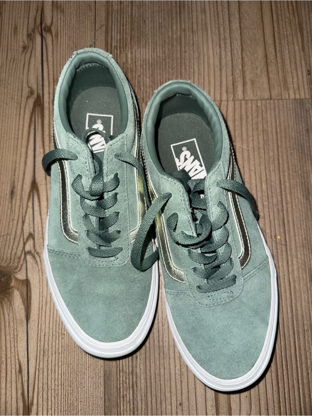 Vans Old Skool Suede Sneakers in Sage Green with Gold Stripe